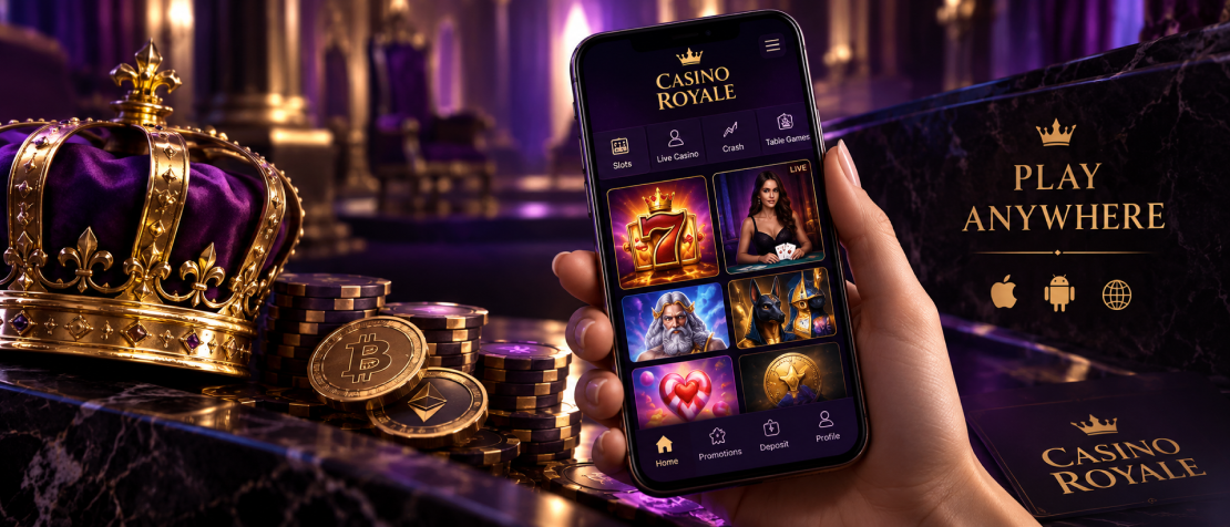 Casino Royale mobil casino pĂĄ smartphone med slots, live casino og kryptobetalinger